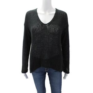 Helmut Womens Textured Cotton Long Sleeve V-neck Sheer Top Black Size S